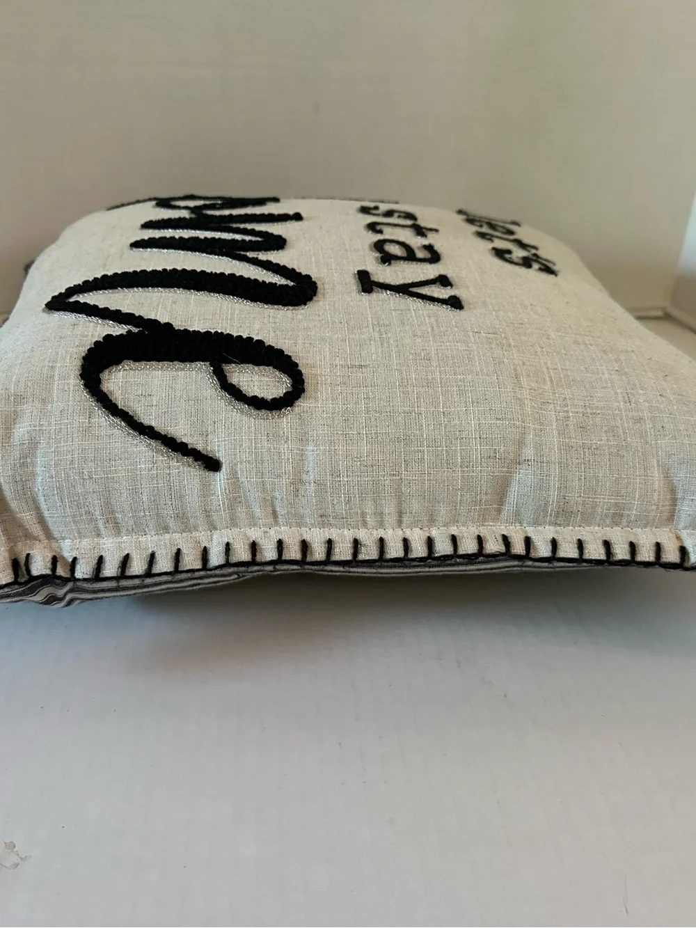 Neutral 'Let's Stay Home' Decorative Accent Pillow - Cream and Black